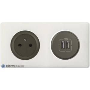 Prise Surface + double chargeur USBCéliane graphite - Plaque Craie