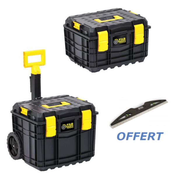 Caisse à outils 64L + 49L avec un niveau OFFERT