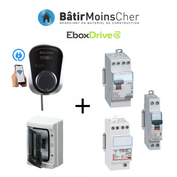 Kit recharge voiture électrique Ebox drive 7,4kW avec coffret et parafoudre